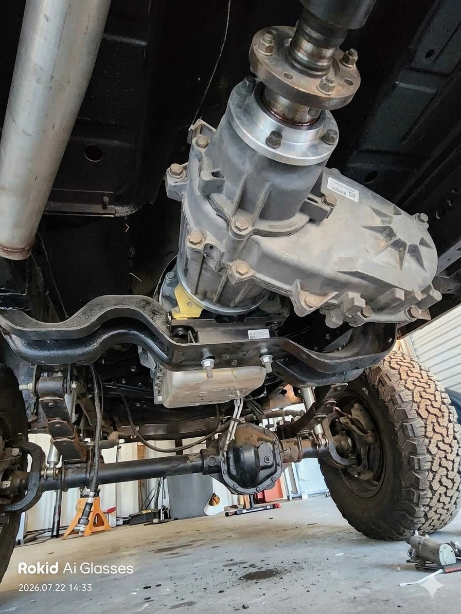 241C passenger drop transfer case clocked for Gen V LT swap in 1973-1991 Chevy K10 K20 K5 Blazer — Wicked Wrench Motorsports
