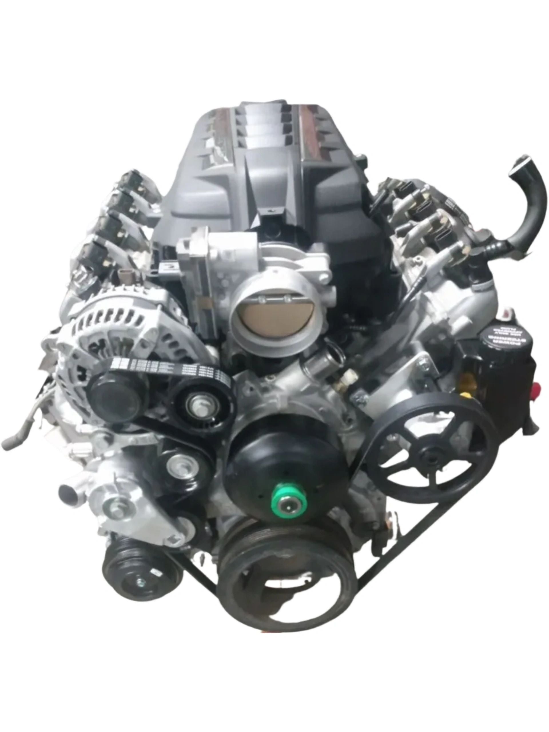 Gen V GM LT V8 engine with L87 style AC compressor and full accessory drive shown swap-ready on white background — Wicked Wrench Motorsports