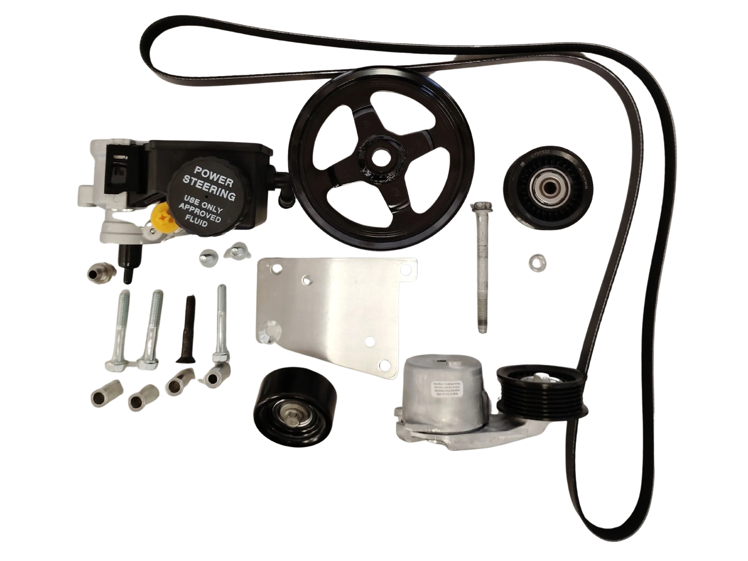 Wicked Wrench Motorsports Gen V LT accessory drive Option 3 complete package with Type II power steering pump pulleys tensioner belt hardware spacer and bolt